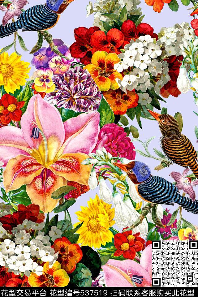 时尚手绘花卉数码印花华亿平台下载（图片编号: 537519） - 瓦栏（Walan）