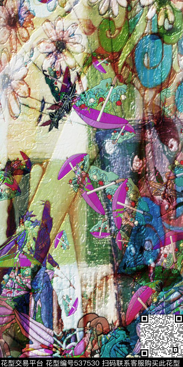亮彩时尚抽象花卉女装旗袍家纺数码印花华亿平台下载（图片编号: 537530） - 瓦栏（Walan）