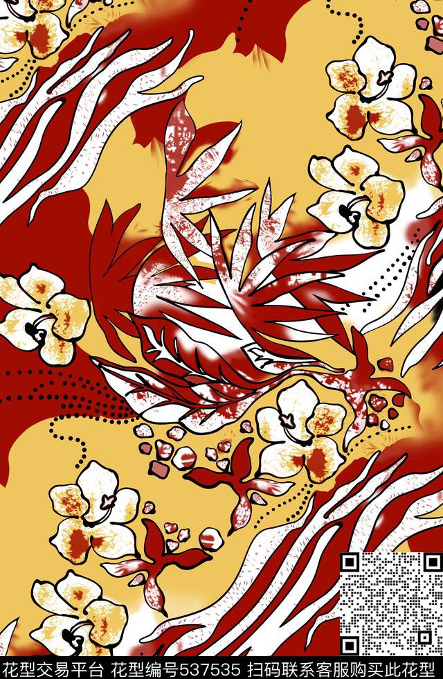 花朵叶子过度传统印花华亿平台下载（图片编号: 537535） - 瓦栏（Walan）