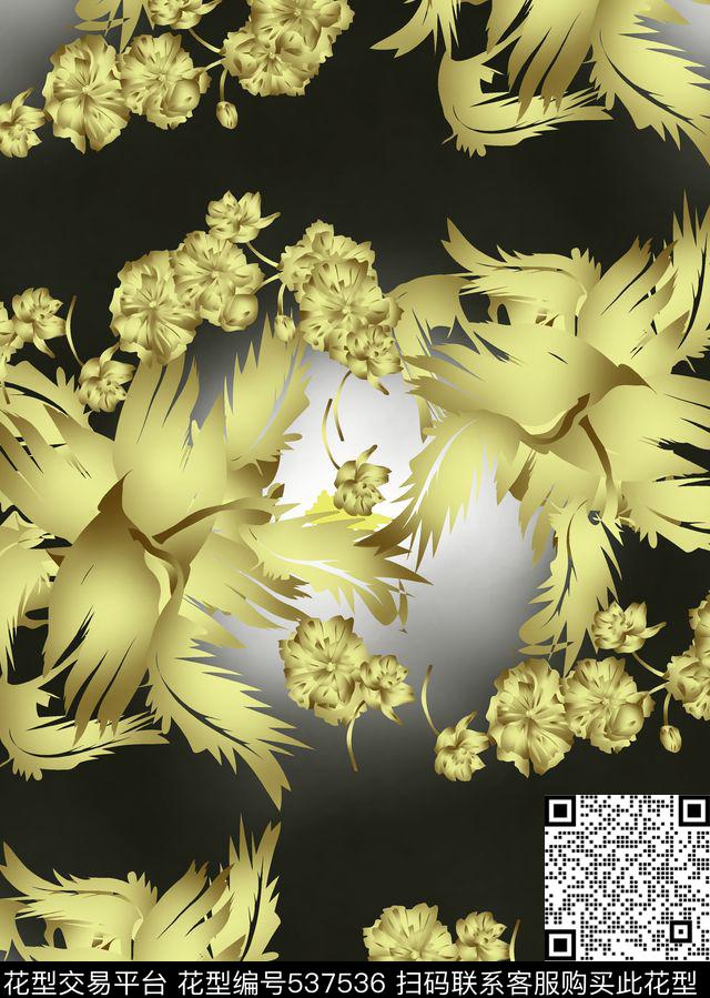 花朵叶子过度传统印花华亿平台下载（图片编号: 537536） - 瓦栏（Walan）
