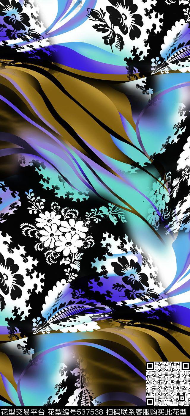 花朵叶子过度传统印花华亿平台下载（图片编号: 537538） - 瓦栏（Walan）
