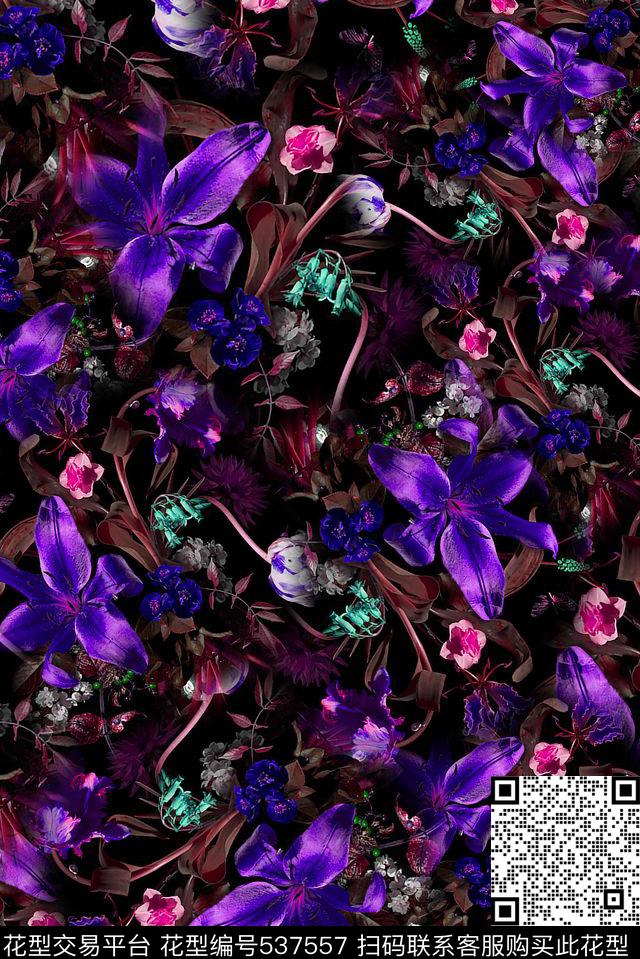 花卉油画田园数码印花华亿平台下载（图片编号: 537557） - 瓦栏（Walan）