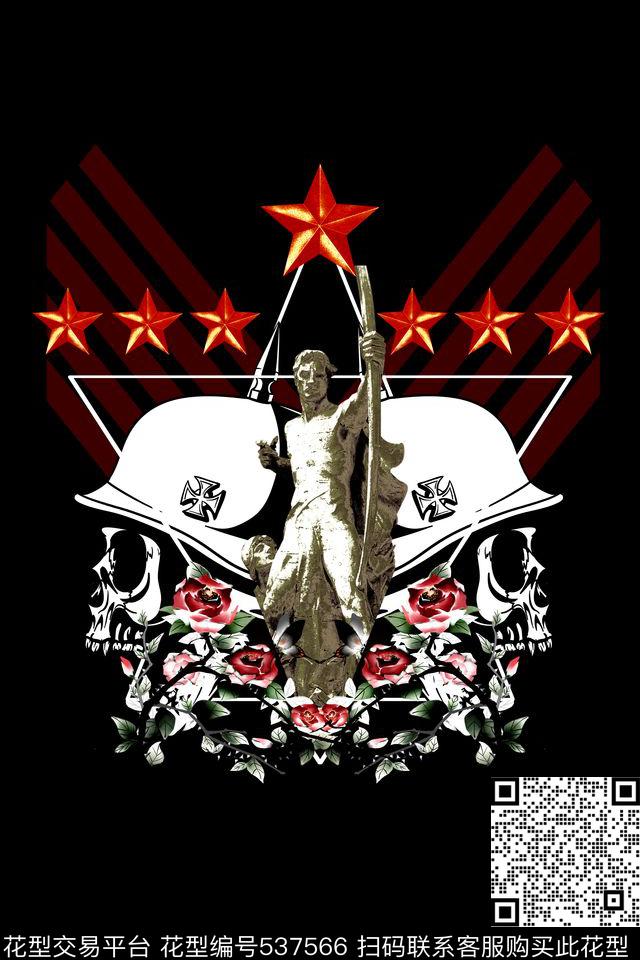 潮流骷髅石膏士兵男装定位数码印花华亿平台下载（图片编号: 537566） - 瓦栏（Walan）