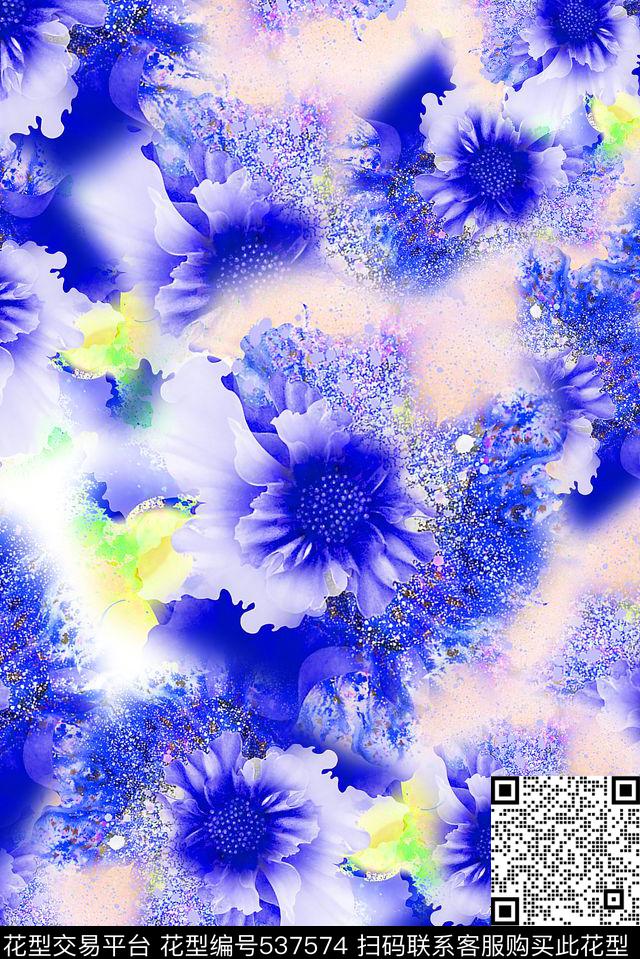 花卉水彩手绘数码印花华亿平台下载（图片编号: 537574） - 瓦栏（Walan）