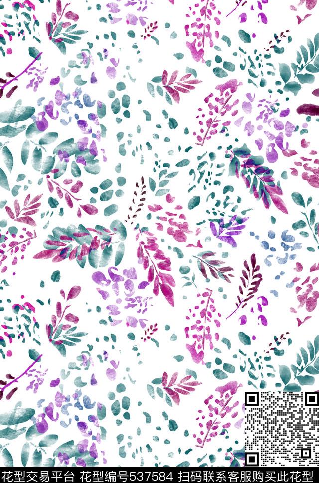 女装手绘叶子数码印花华亿平台下载（图片编号: 537584） - 瓦栏（Walan）