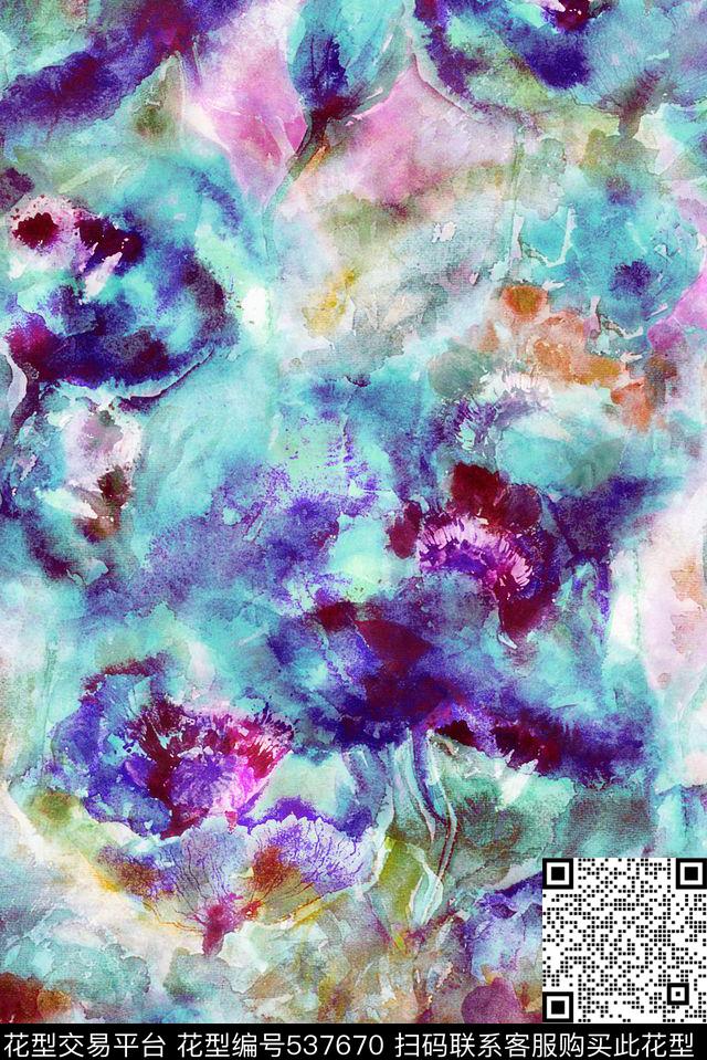 蓝色大花女装连衣裙沙发布数码印花华亿平台下载（图片编号: 537670） - 瓦栏（Walan）