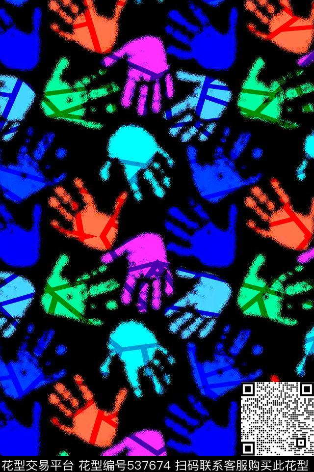 几何线条炫彩抽象炫彩手印几何线条传统印花华亿平台下载（图片编号: 537674） - 瓦栏（Walan）