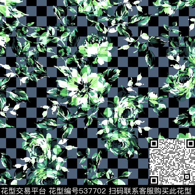 大牌格子底纹花朵传统印花华亿平台下载（图片编号: 537702） - 瓦栏（Walan）