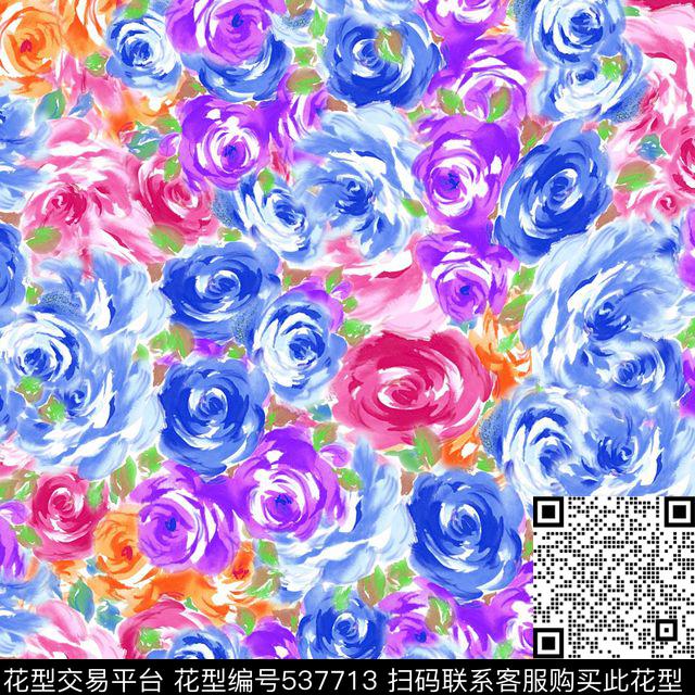 流行时尚满铺手绘花卉服装家纺花卉数码印花华亿平台下载（图片编号: 537713） - 瓦栏（Walan）