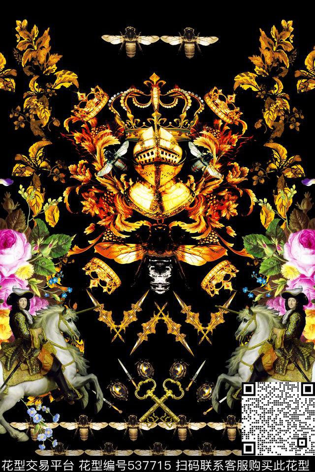 欧式宫廷风复古骑士花纹华丽花卉昆虫纹样花卉T恤定位图案大牌女装男士衬衫数码印花华亿平台下载（图片编号: 537715） - 瓦栏（Walan）