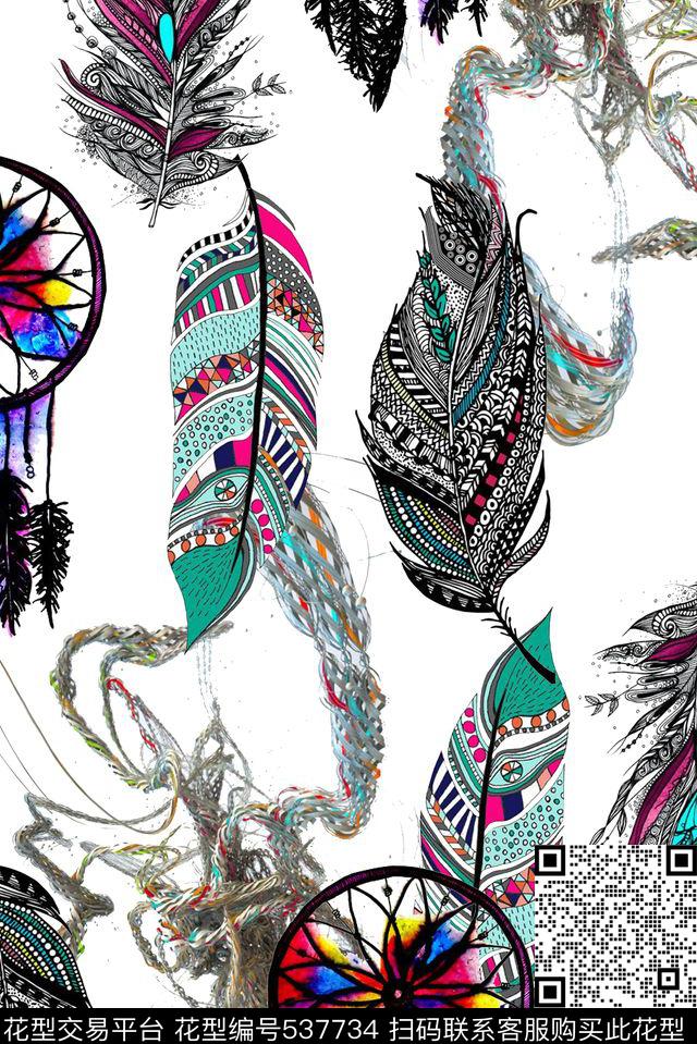 多样羽毛风铃服装设计时尚小清新数码印花华亿平台下载（图片编号: 537734） - 瓦栏（Walan）