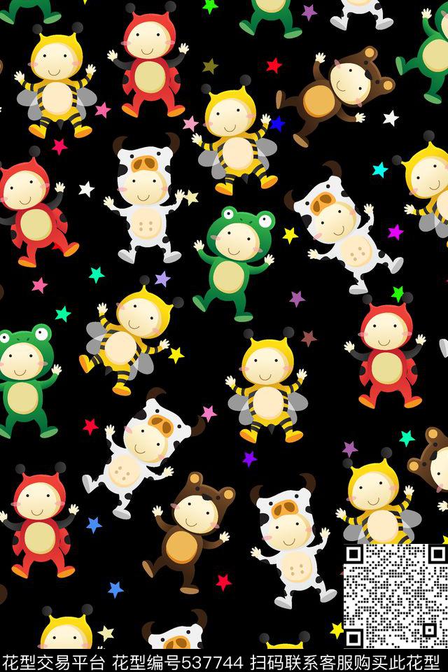 卡通动物小孩传统印花华亿平台下载（图片编号: 537744） - 瓦栏（Walan）