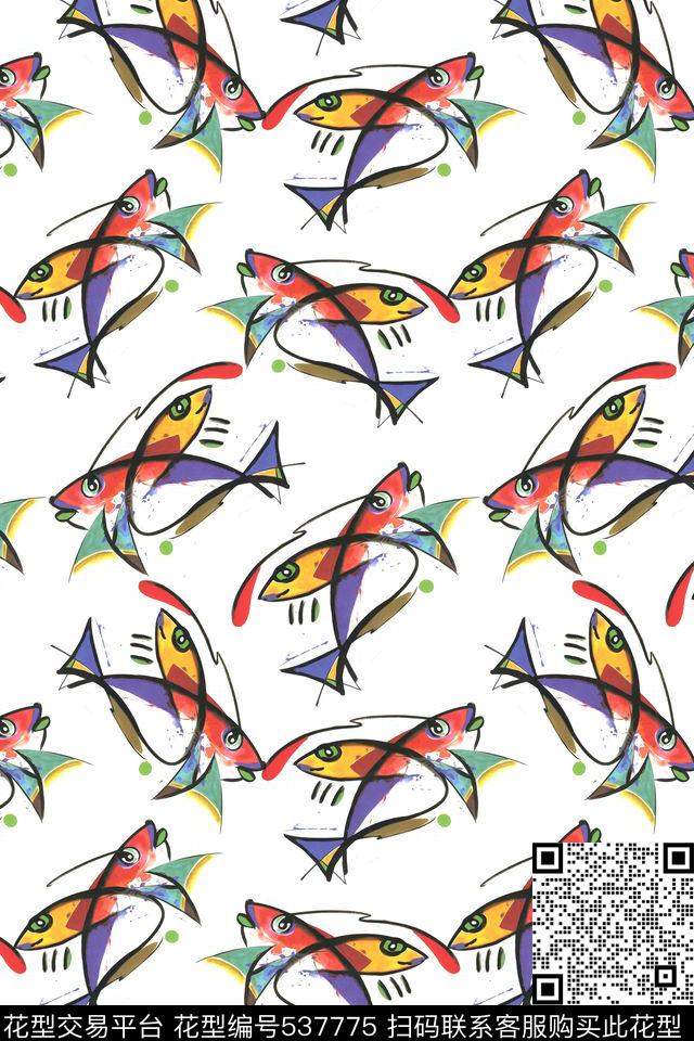 卡通小鱼数码印花华亿平台下载（图片编号: 537775） - 瓦栏（Walan）