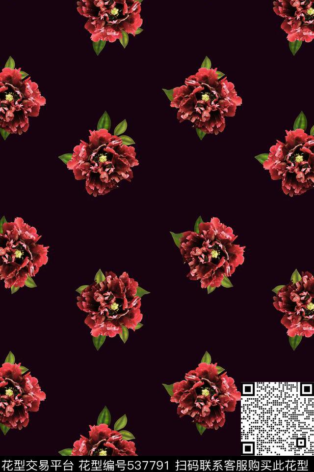 纯色底花卉康乃馨数码印花华亿平台下载（图片编号: 537791） - 瓦栏（Walan）
