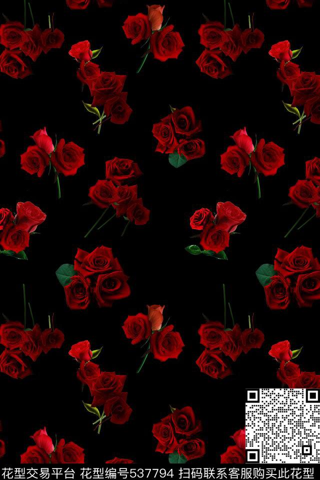 花卉玫瑰纯色底数码印花华亿平台下载（图片编号: 537794） - 瓦栏（Walan）