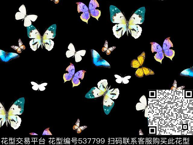 纯色底散花蝴蝶数码印花华亿平台下载（图片编号: 537799） - 瓦栏（Walan）