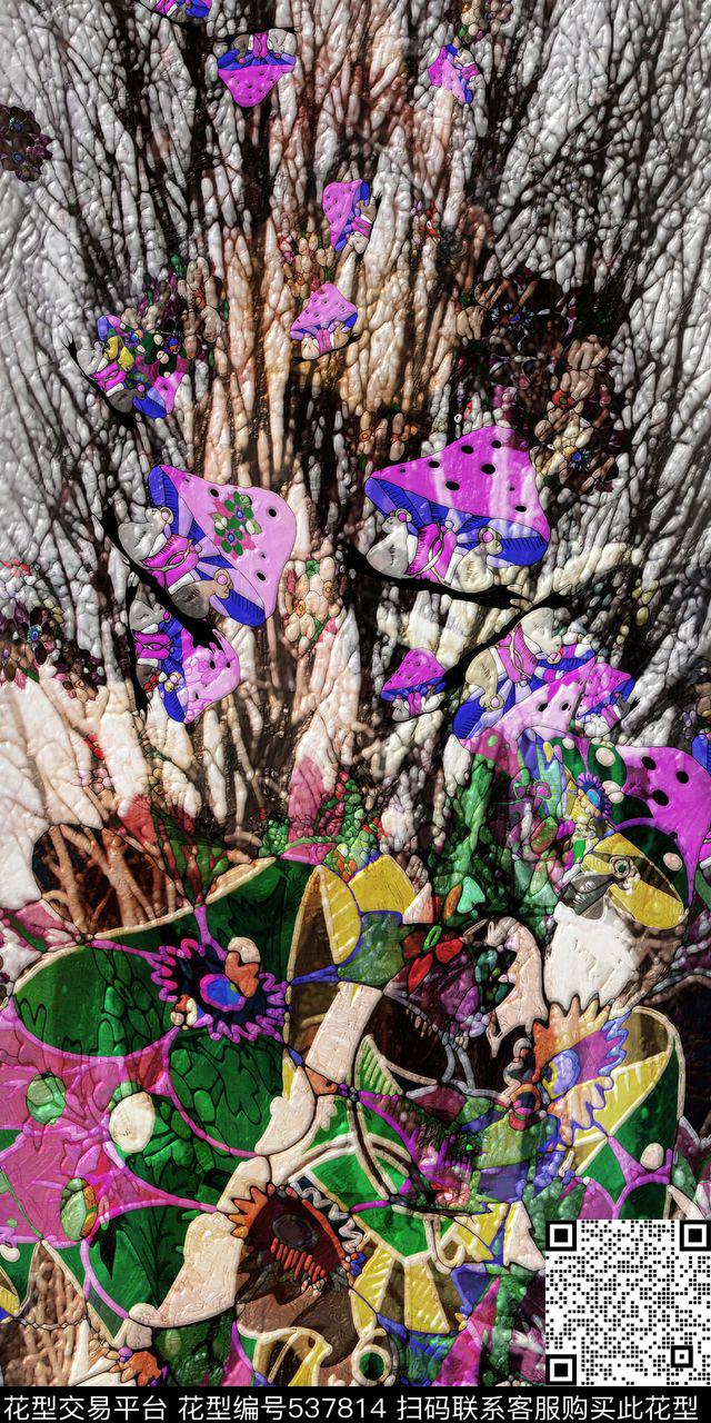 亮彩时尚植物风景定位花数码印花华亿平台下载（图片编号: 537814） - 瓦栏（Walan）