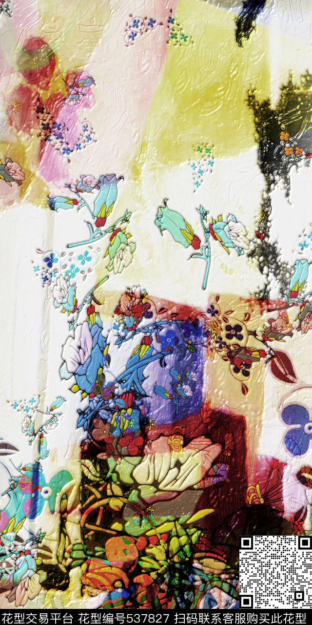 定位花肌理花卉田园风数码印花华亿平台下载（图片编号: 537827） - 瓦栏（Walan）