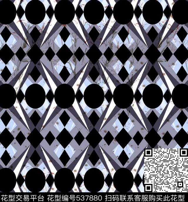 几何时尚原创摩登优雅几何满地小花传统印花华亿平台下载（图片编号: 537880） - 瓦栏（Walan）