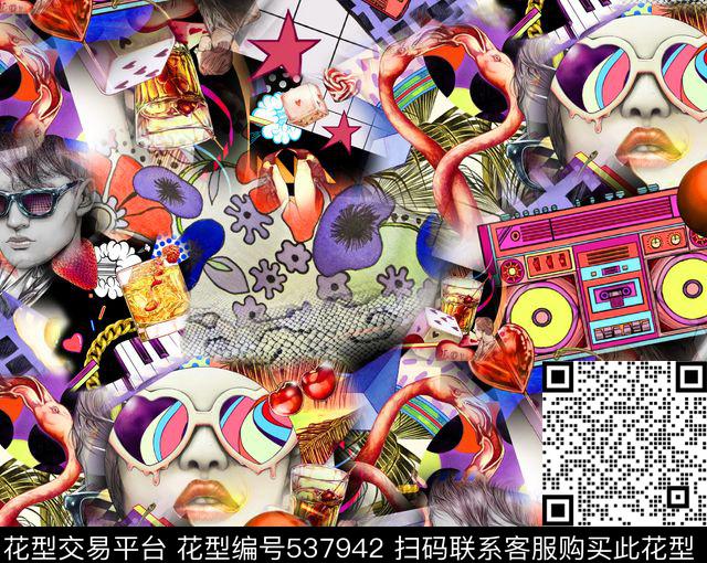 磁带趣味美女头像时尚流行大牌数码印花华亿平台下载（图片编号: 537942） - 瓦栏（Walan）