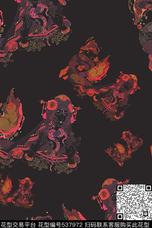 中国风暗色时尚传统印花华亿平台下载（图片编号: 537972） - 瓦栏（Walan）