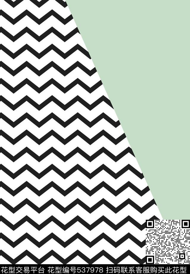 薄荷绿几何撞色传统印花华亿平台下载（图片编号: 537978） - 瓦栏（Walan）