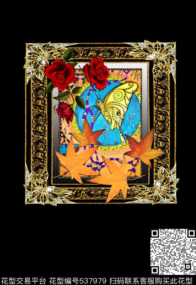 复古插画树叶数码印花华亿平台下载（图片编号: 537979） - 瓦栏（Walan）