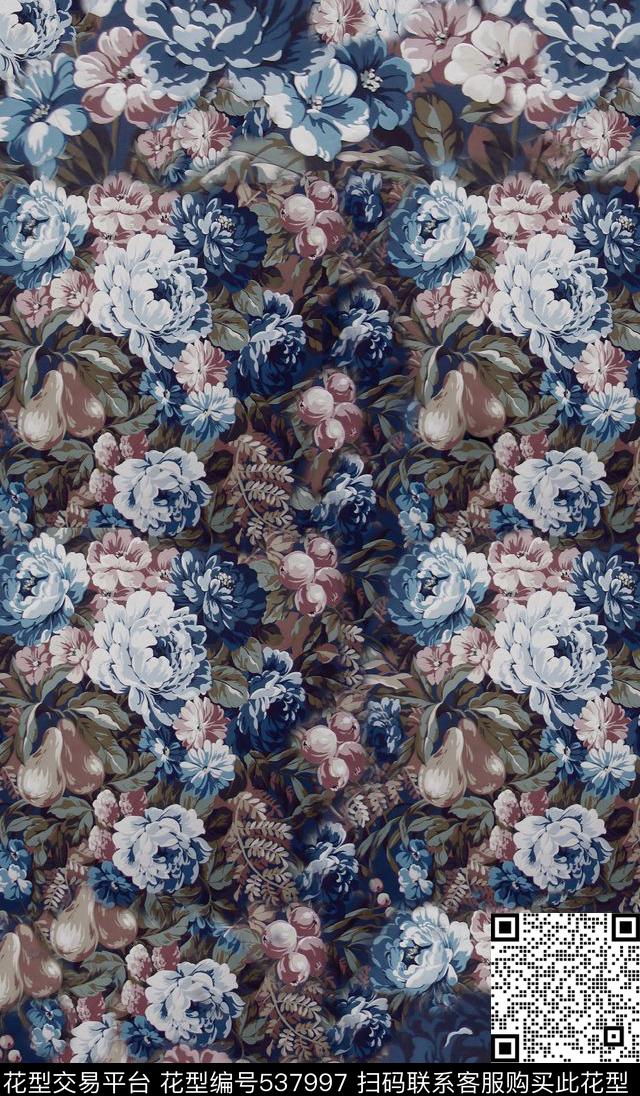 欧式古典花卉。油画数码印花华亿平台下载（图片编号: 537997） - 瓦栏（Walan）