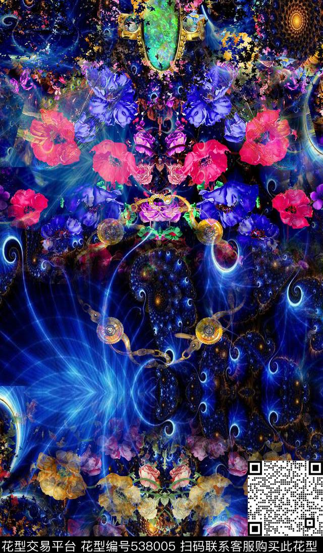 欧式宫廷花卉钻石。孔雀数码印花华亿平台下载（图片编号: 538005） - 瓦栏（Walan）