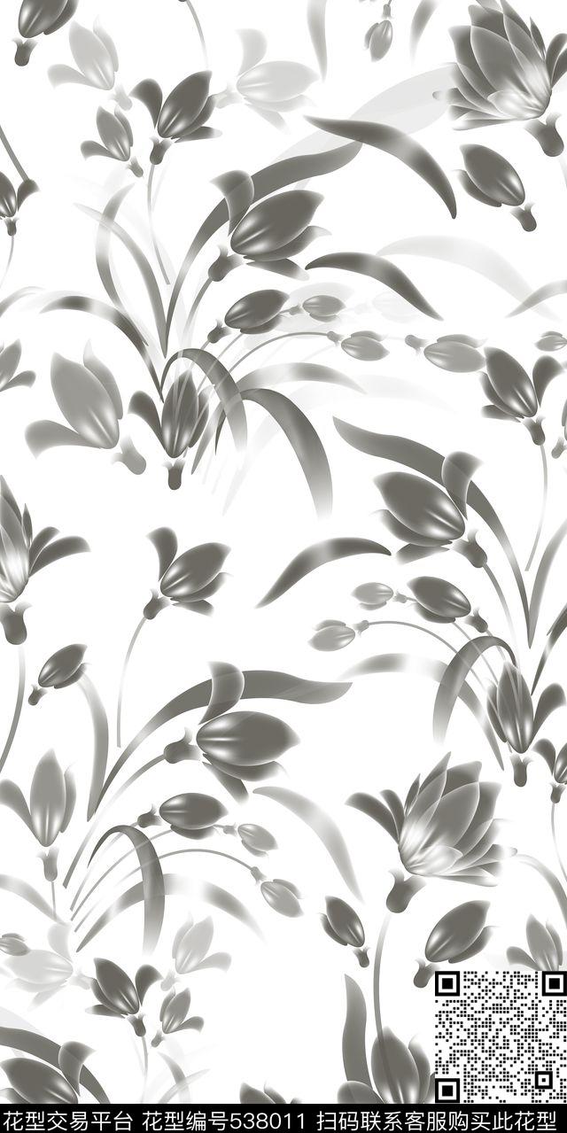 原创中国风水墨花数码印花华亿平台下载（图片编号: 538011） - 瓦栏（Walan）