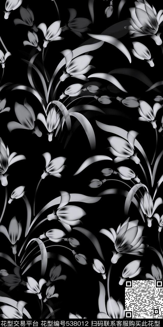 原创中国风水墨花数码印花华亿平台下载（图片编号: 538012） - 瓦栏（Walan）