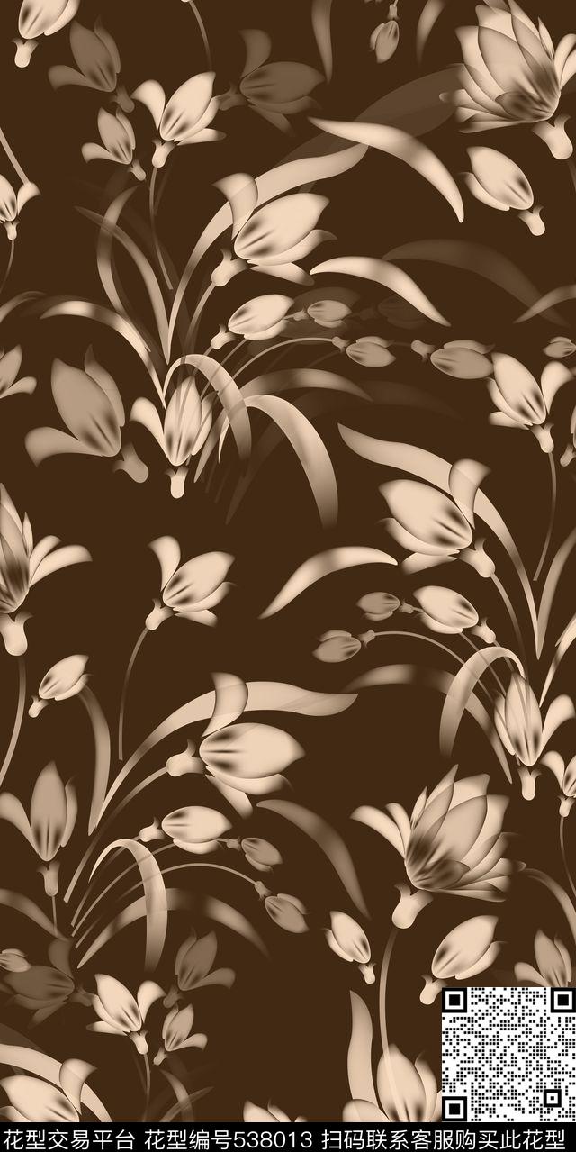 原创中国风水墨花数码印花华亿平台下载（图片编号: 538013） - 瓦栏（Walan）