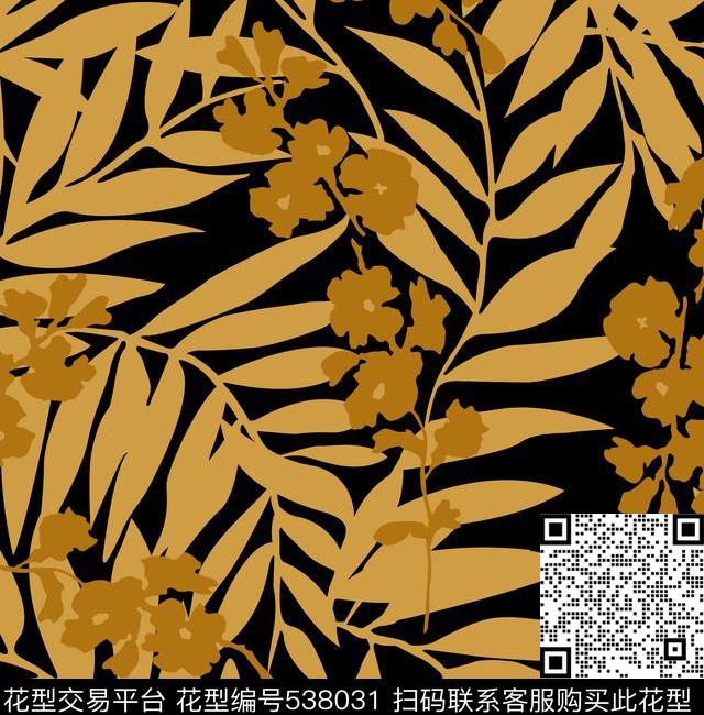 传统印花大叶子花卉小花花卉传统印花华亿平台下载（图片编号: 538031） - 瓦栏（Walan）