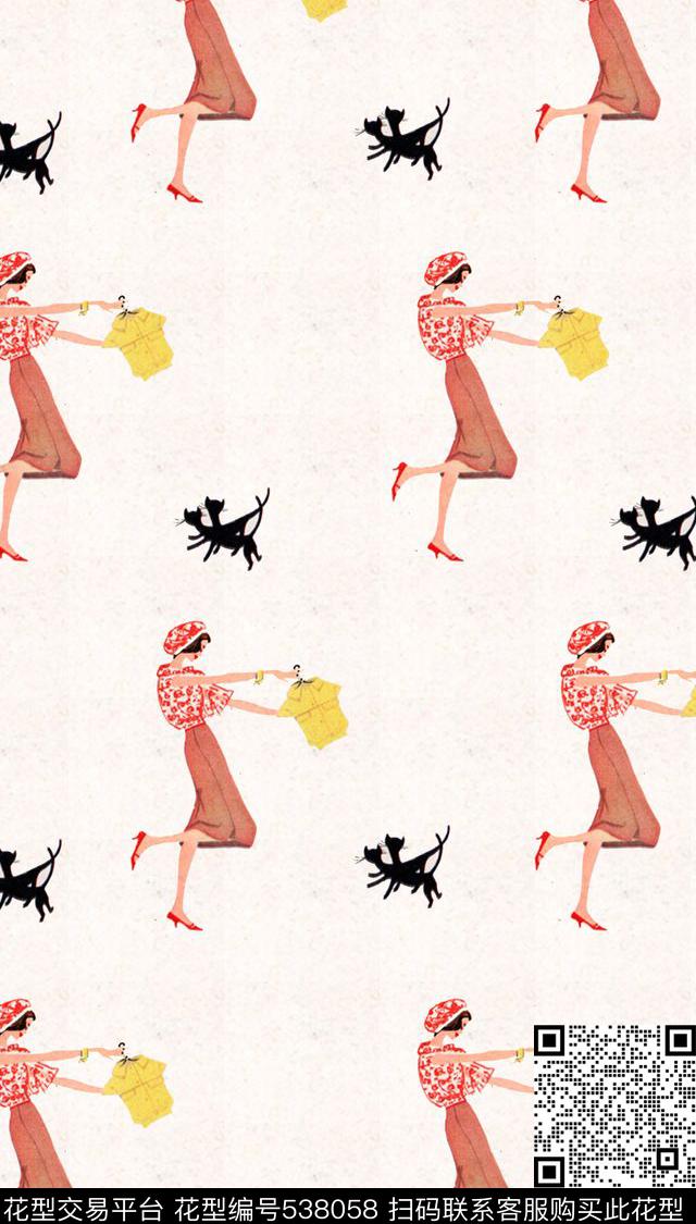 清新时尚复古小黑猫传统印花华亿平台下载（图片编号: 538058） - 瓦栏（Walan）