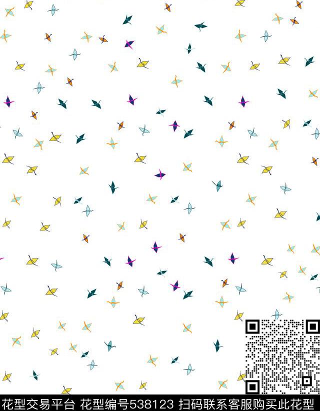 几何线条鸟传统印花华亿平台下载（图片编号: 538123） - 瓦栏（Walan）