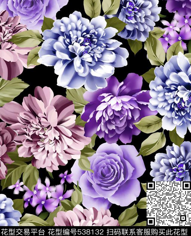 优雅清爽花卉传统印花华亿平台下载（图片编号: 538132） - 瓦栏（Walan）