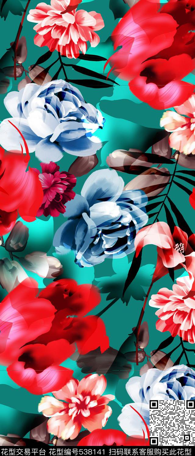 时尚优雅花卉数码印花华亿平台下载（图片编号: 538141） - 瓦栏（Walan）