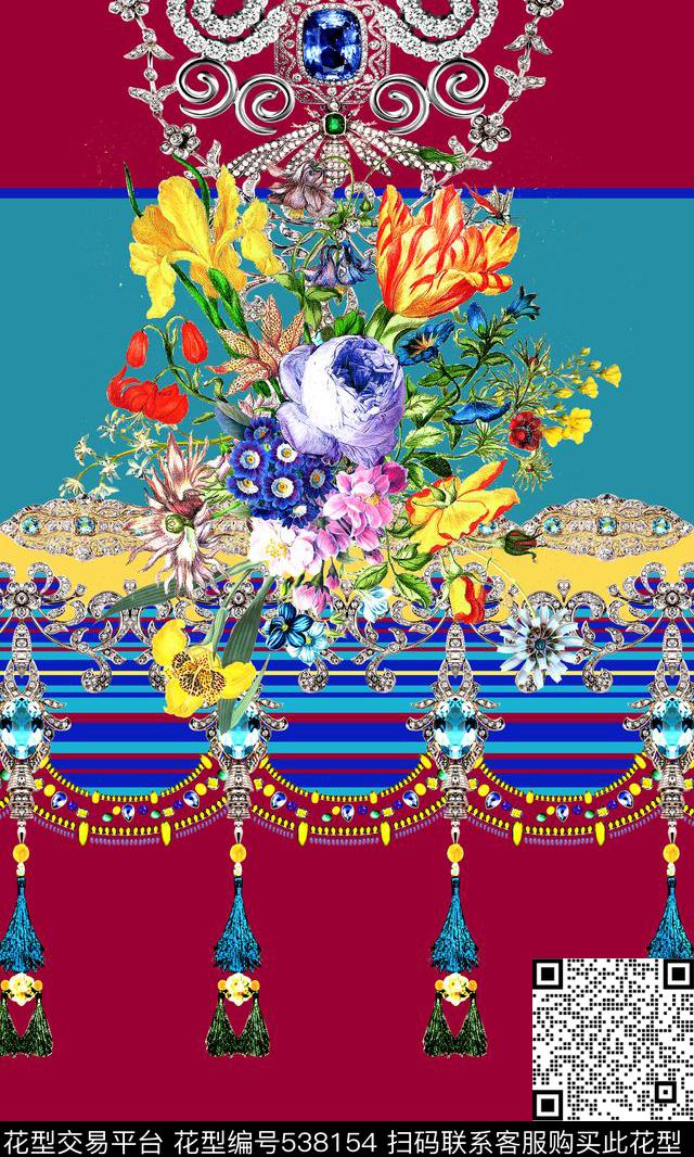 民族风花卉珠宝数码印花华亿平台下载（图片编号: 538154） - 瓦栏（Walan）