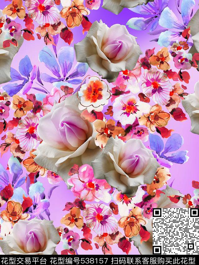 清新女装大气手绘元素摄影花原创数码印花华亿平台下载（图片编号: 538157） - 瓦栏（Walan）