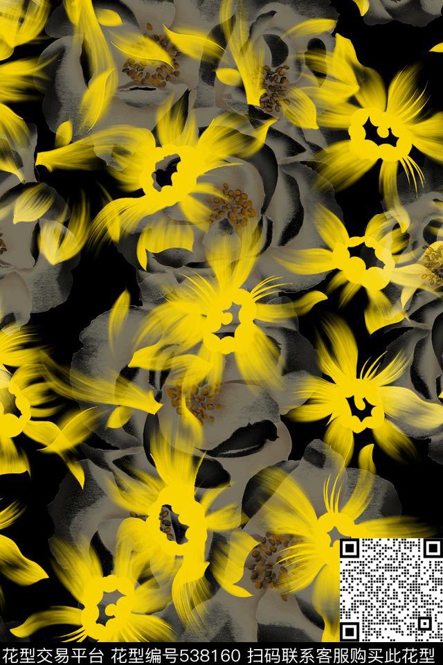欧款花卉大黄花数码印花华亿平台下载（图片编号: 538160） - 瓦栏（Walan）