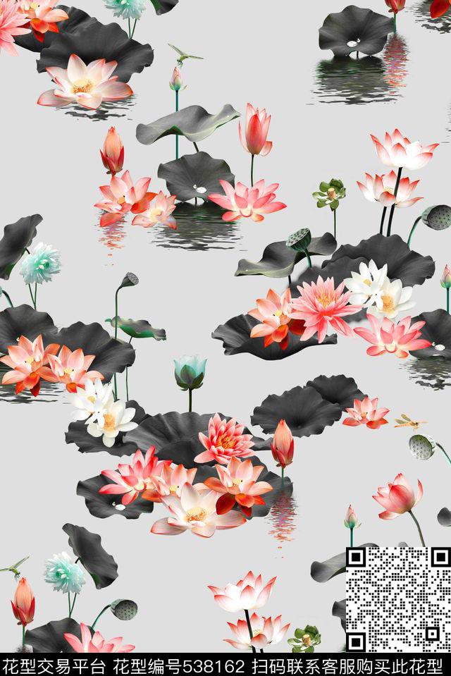荷花莲花莲藕数码印花华亿平台下载（图片编号: 538162） - 瓦栏（Walan）