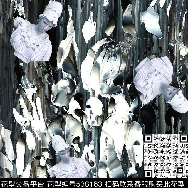 抽象解构笔触水墨数码印花华亿平台下载（图片编号: 538163） - 瓦栏（Walan）