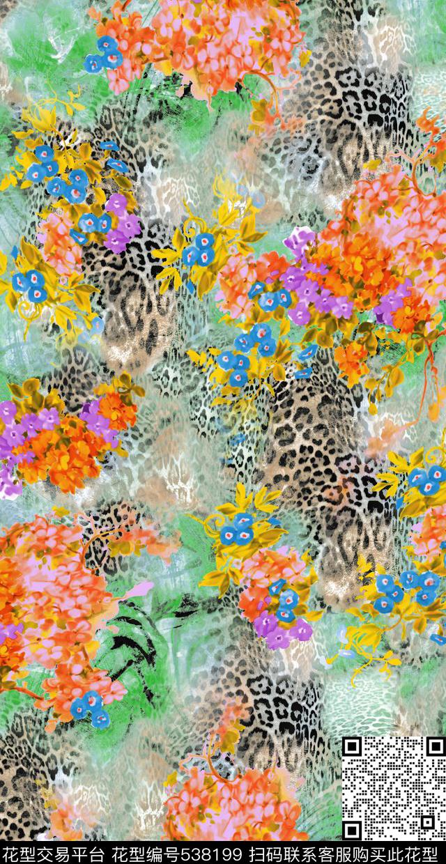 现代花卉组合数码印花华亿平台下载（图片编号: 538199） - 瓦栏（Walan）