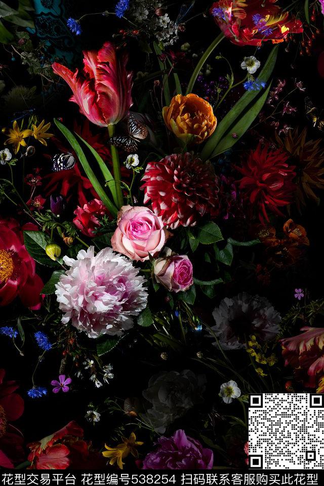 时尚花卉牡丹数码印花华亿平台下载（图片编号: 538254） - 瓦栏（Walan）