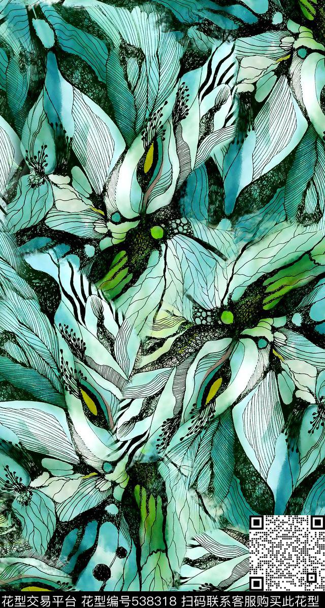 夹克线条绿色数码印花华亿平台下载（图片编号: 538318） - 瓦栏（Walan）