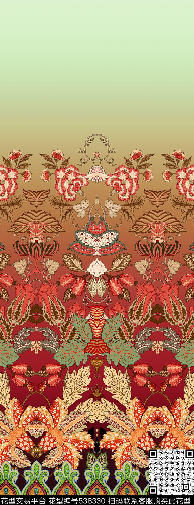 波西米亚风格定位花草纹饰传统印花华亿平台下载（图片编号: 538330） - 瓦栏（Walan）