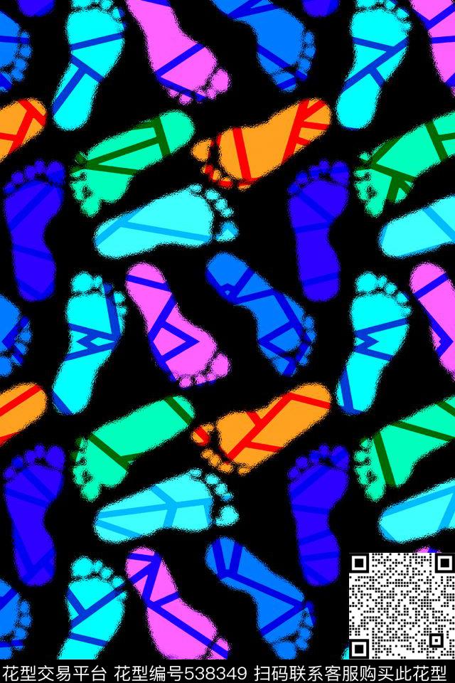 炫彩抽象脚印几何线条几何线条传统印花华亿平台下载（图片编号: 538349） - 瓦栏（Walan）