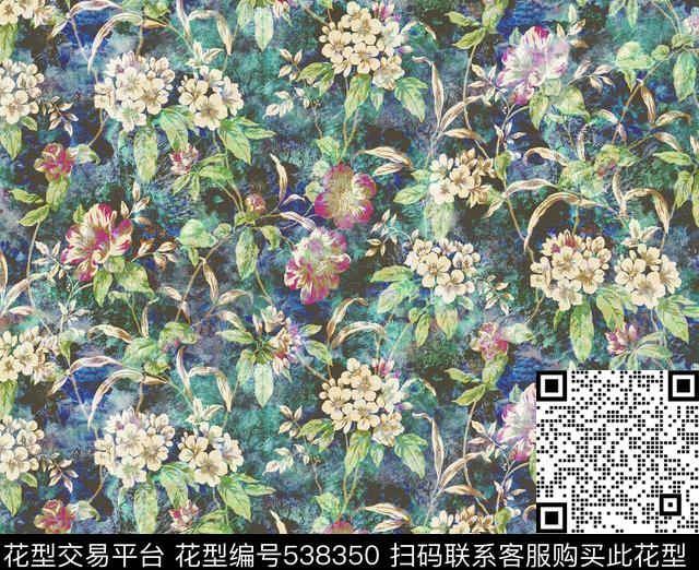 大花卉时尚流行油画肌理数码印花华亿平台下载（图片编号: 538350） - 瓦栏（Walan）