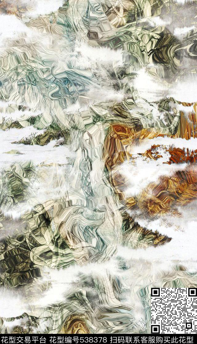 云端山水画抽象数码印花华亿平台下载（图片编号: 538378） - 瓦栏（Walan）