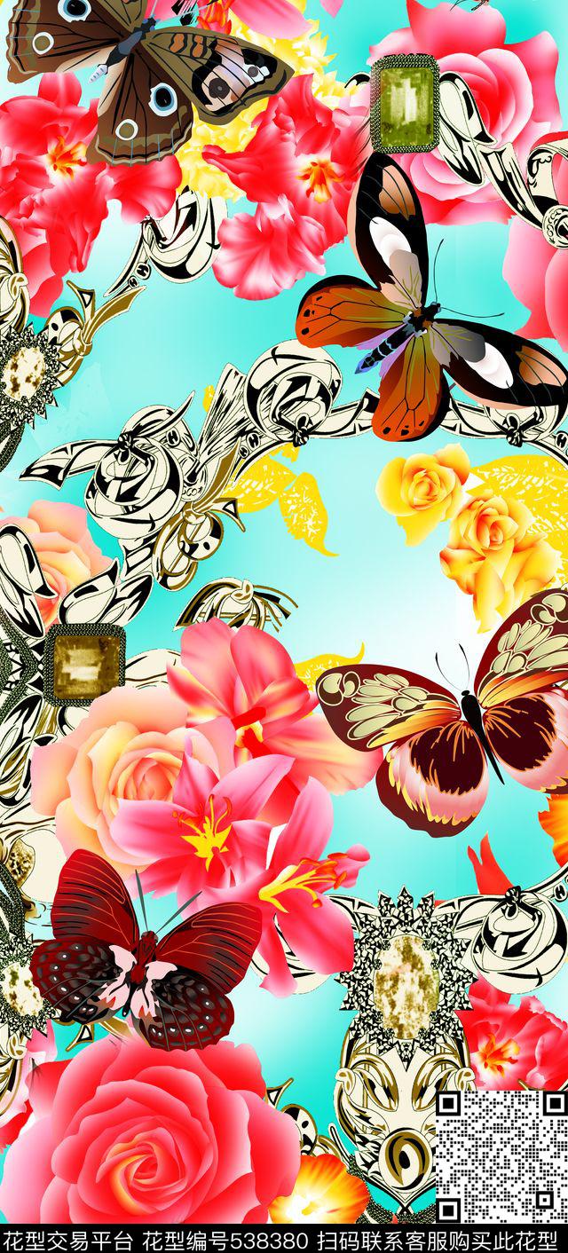 花卉组合浪漫花卉饰品数码印花华亿平台下载（图片编号: 538380） - 瓦栏（Walan）